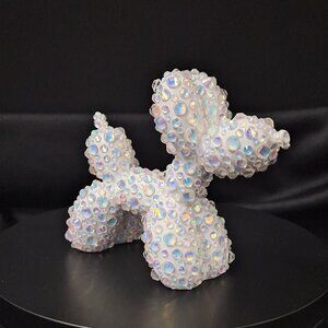 White Bedazzled Balloon Dog Statuette with Moonlight Iridescent Rhinestones